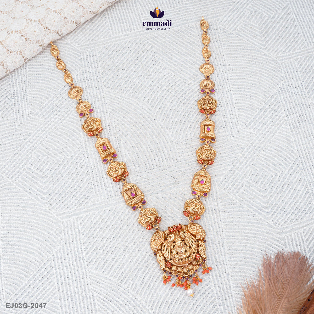 Akash Pagadam Silver Long Necklace Nakshi