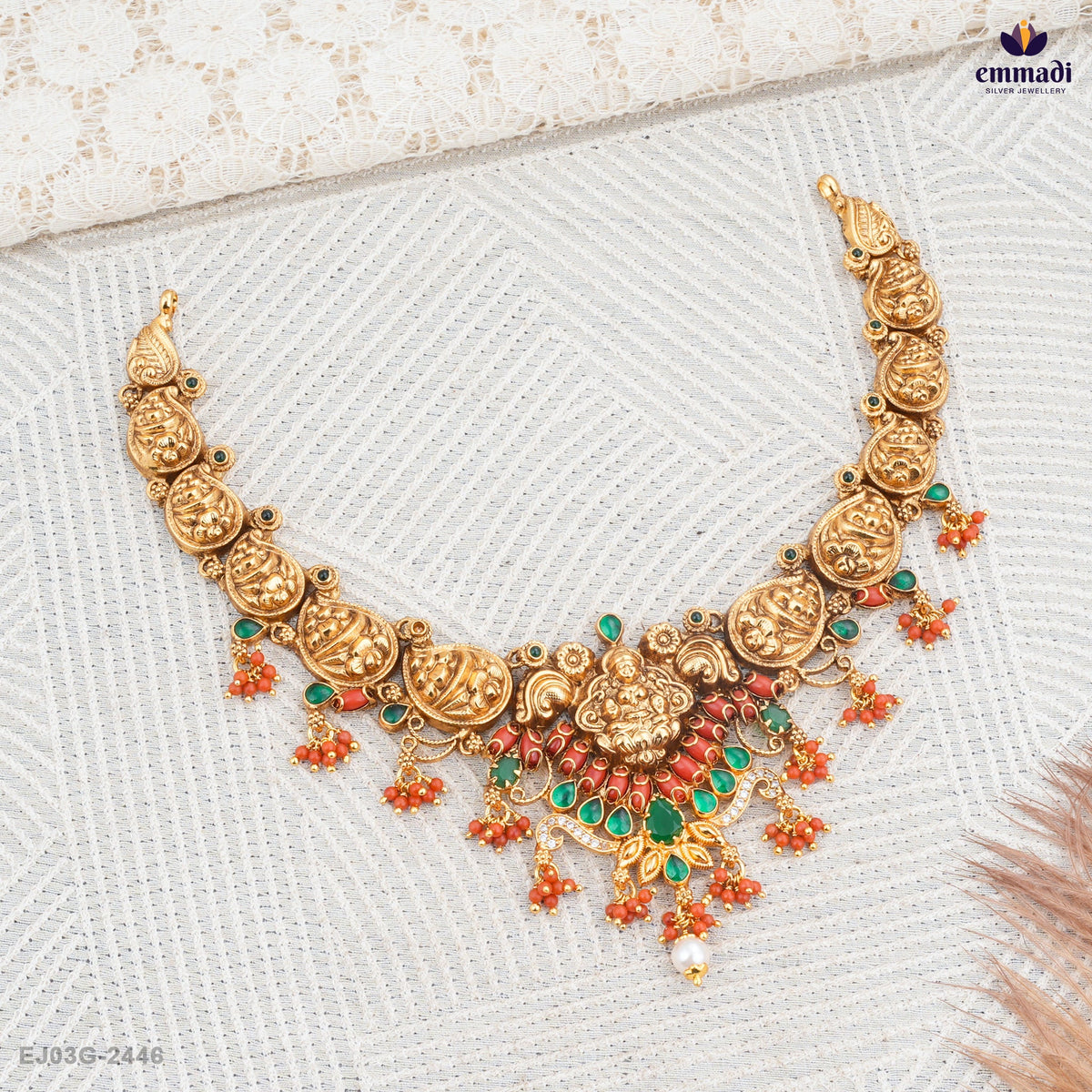 Devi Pagadam: Nakshi Green Coral Necklace