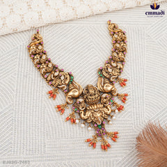 Isha Maheshwari Kundan Nakshi Necklace and Bandana Buttalu Nakshi Silver Pagadam