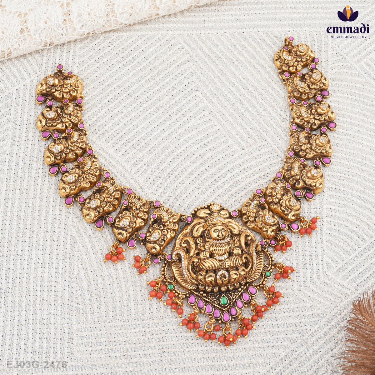 Kiran’s Exquisite Pagadam Silver Nakshi Necklace