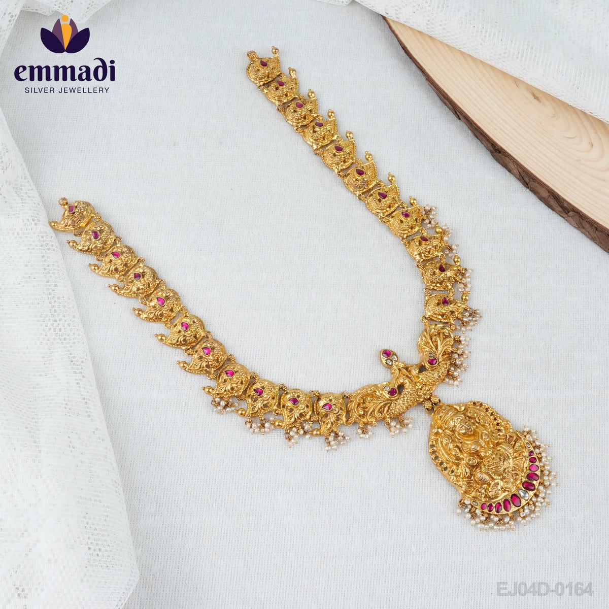 Ameeta Sanskrit: Long Necklace Kundan Nakshi Red