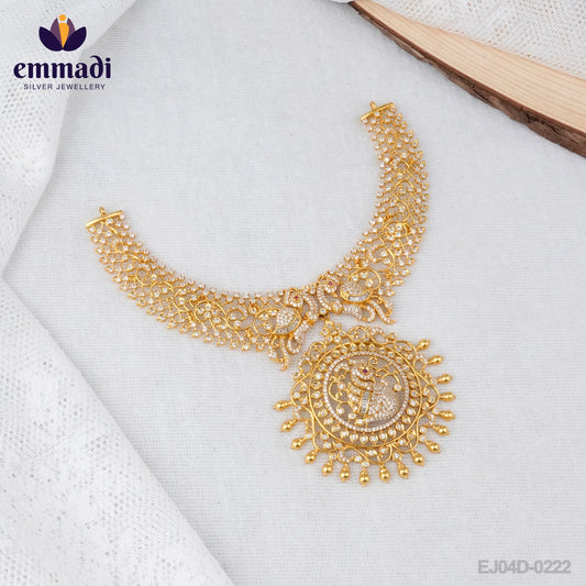 Rani's CZ White Necklace: Exquisite Indian Jewelry Handcrafted with Pure Gold Plating and Pure 92.5 Silver