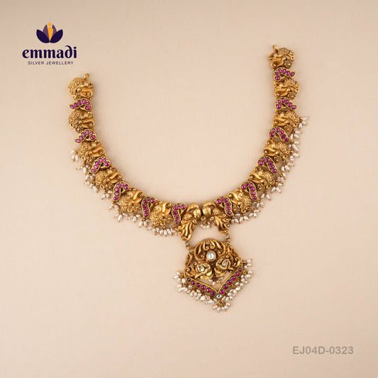 Nayana's Luxurious Kumkum Polish Multi Necklace - Handcrafted Indian Jewellery