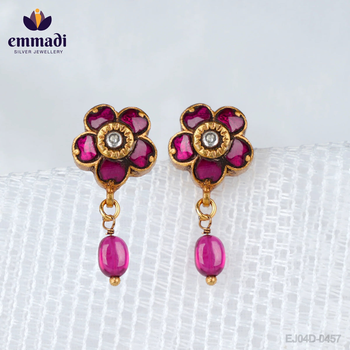 Adwitiya Surya Jewels: Handcrafted Kundan Ear Tops/Studs with Pure Gold Plating 92.5 Silver