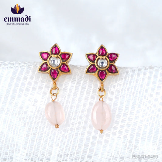 Adyshrea Surya Jewels: Handcrafted Kundan Ear Tops/Studs with Pure Gold Plating 92.5 Silver