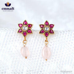 Adyshrea Surya Jewels: Handcrafted Kundan Ear Tops/Studs with Pure Gold Plating 92.5 Silver