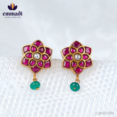 Agnika Surya Jewels: Handcrafted Kundan Ear Tops/Studs with Pure Gold Plating 92.5 Silver