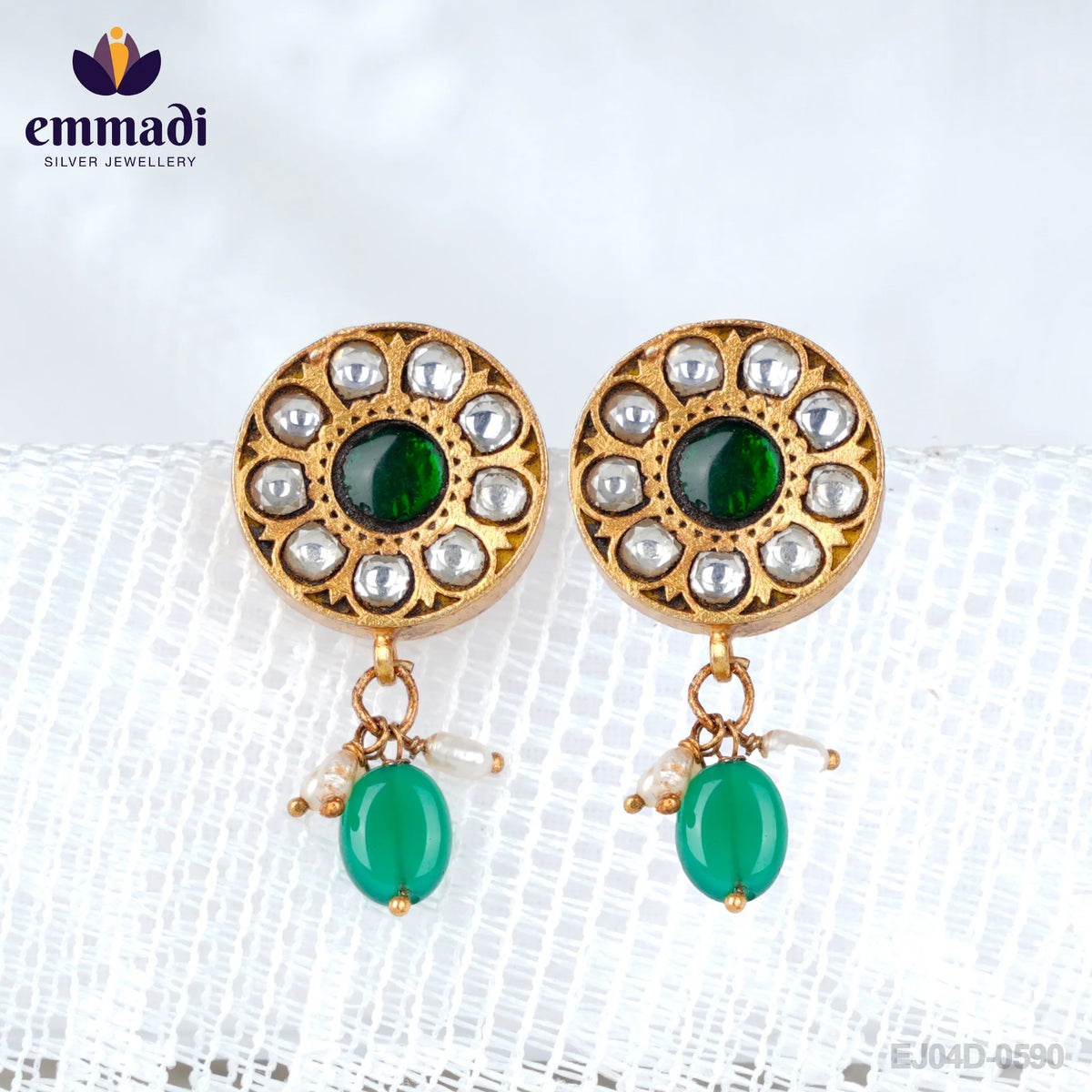 Alisha Sanskriti Handcrafted Ear Tops Kundan Green