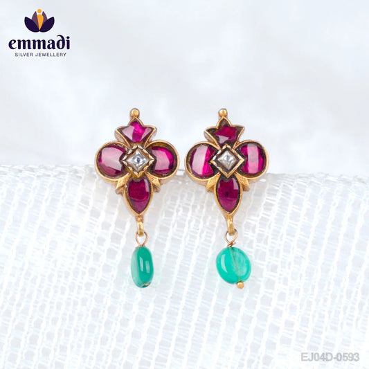 Agnikaa Surya Jewels: Handcrafted Kundan Ear Tops/Studs with Pure Gold Plating 92.5 Silver