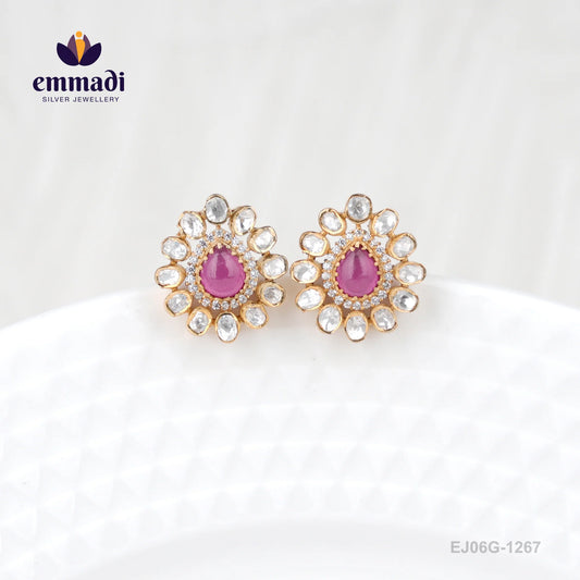 Hemasita Moissanite Pink Studs