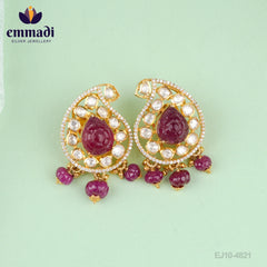 Anala Samskruti Handcrafted Ear Tops/Studs: Exquisite handcrafted ear tops/studs made with 92.5 silver and pure gold plating by Emmadi Jewellers, featuring stunning moissanite pink gemstones.