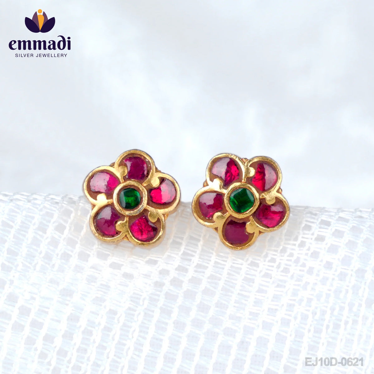 Anuva Kundan Red Ear Tops: Handcrafted Elegance by Emmadi Jewellers for Special Occasions