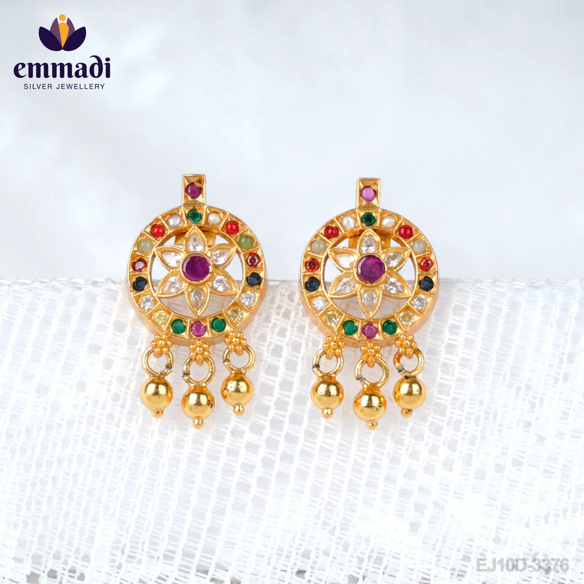 Amara Sanskrit: Navrathan Ear Tops/Studs CZ