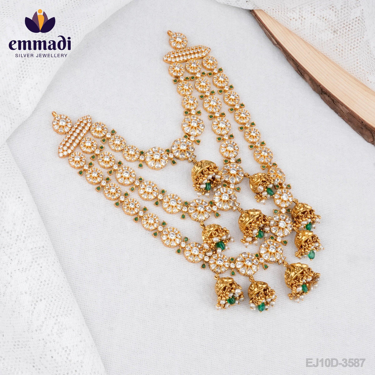 Riya's Golden Treasures: Exquisite Indian CZ Multi Long Necklace with Pure Gold Plating and 92.5 Silver