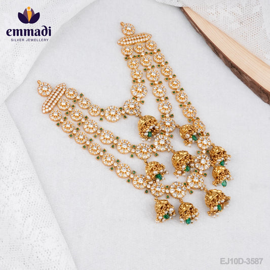 Riya's Golden Treasures: Exquisite Indian CZ Multi Long Necklace with Pure Gold Plating and 92.5 Silver