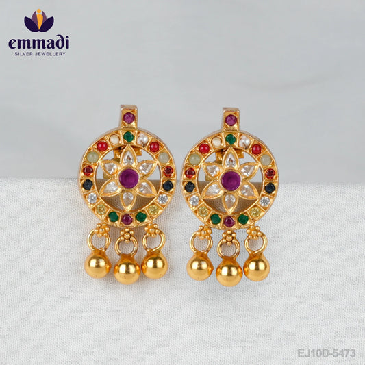 Amarta Sanskrit: Navrathan Ear Tops - Handcrafted with Pure Gold Plating 92.5 Silver by Emmadi Jewellers