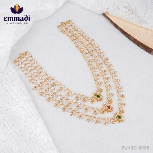 Riya's Golden Treasures: Exquisite Indian CZ Multi Long Necklace with Pure Gold Plating and 92.5 Silver