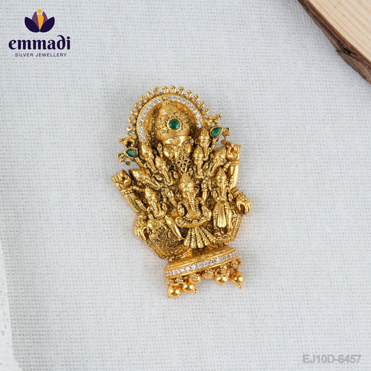 Apeksha Indradhanush Pendant Nakshi Green: Exquisite handcrafted pendant featuring pure gold plating on 92.5 silver by Emmadi Jewellers.