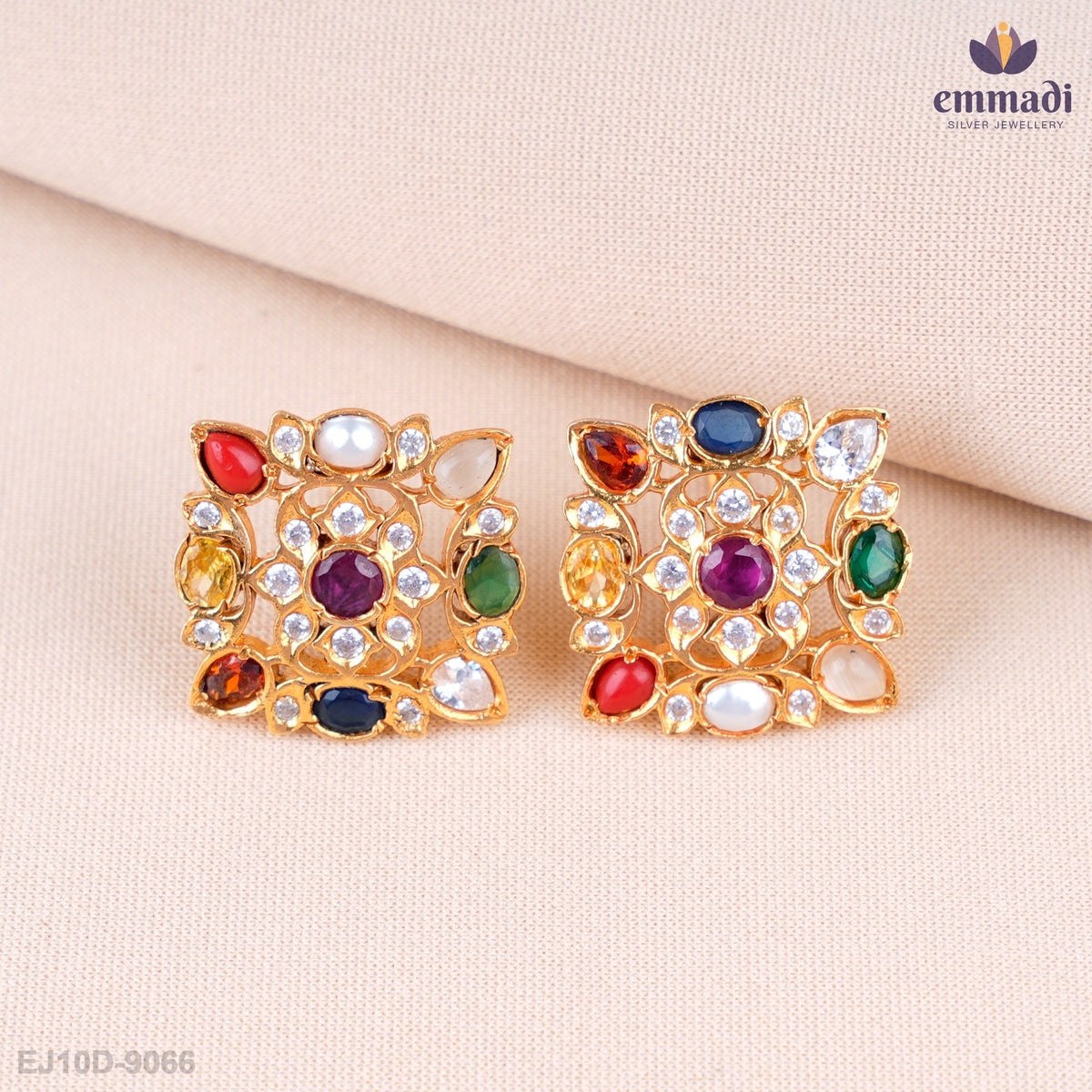Ranya Radiant Navrathan Stone Studs
