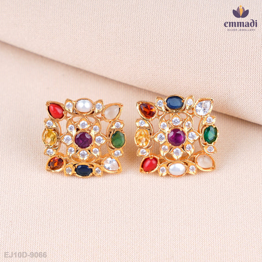 Ranya Radiant Navrathan Stone Studs