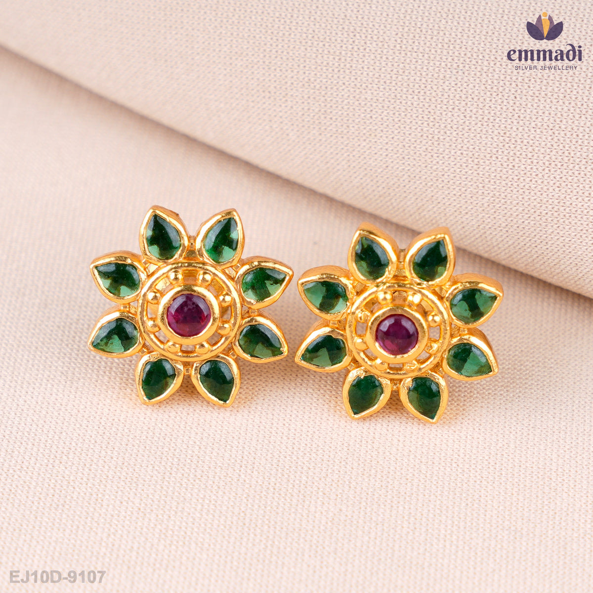 Sudha's Exquisite Green Stone Studs