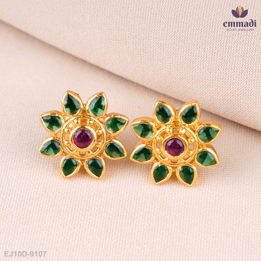 Sudha's Exquisite Green Stone Studs