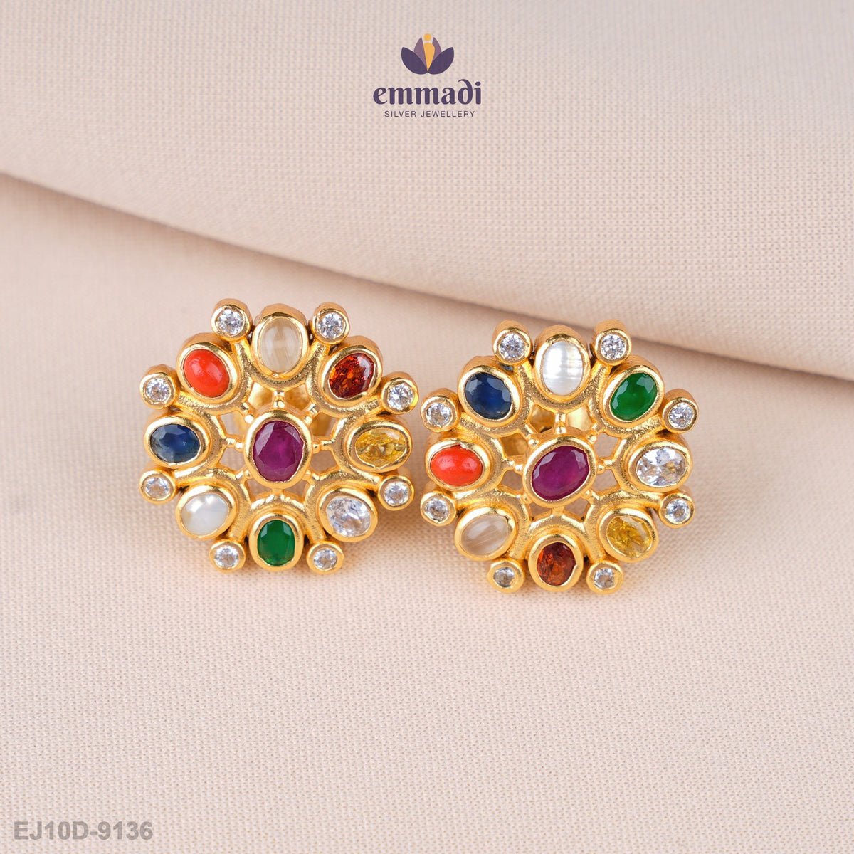 Amarja Radiant Navrathan Stone Studs