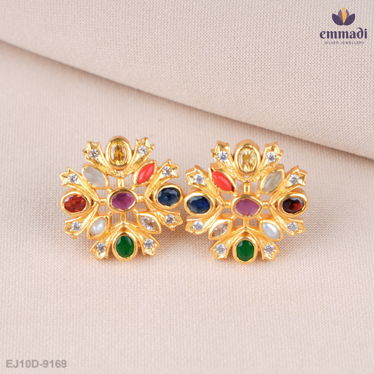 Charu Elegant Navrathan Stone Studs