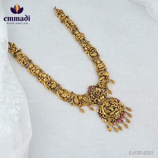 Arpita Emmadi Jewellers' Long Necklace Nakshi Na: Handcrafted with Pure Gold Plating 92.5 Silver