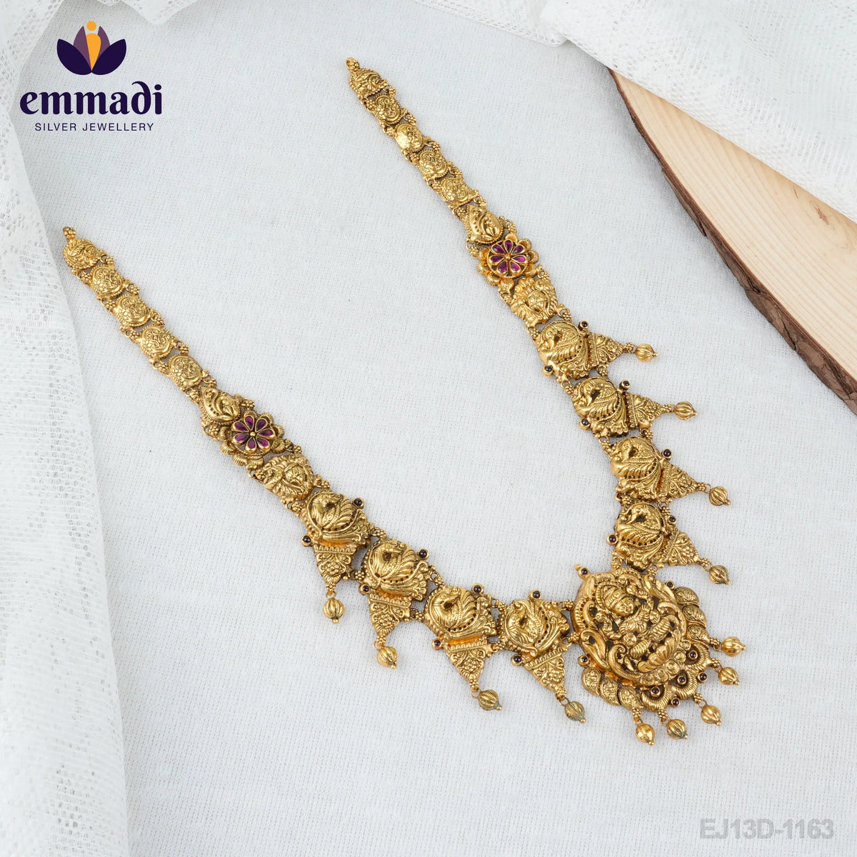 Anagha Sanskrit name: Abhivyakta Handcrafted Long Necklace with Pure Gold Plating 92.5 silver by Emmadi Jewellers