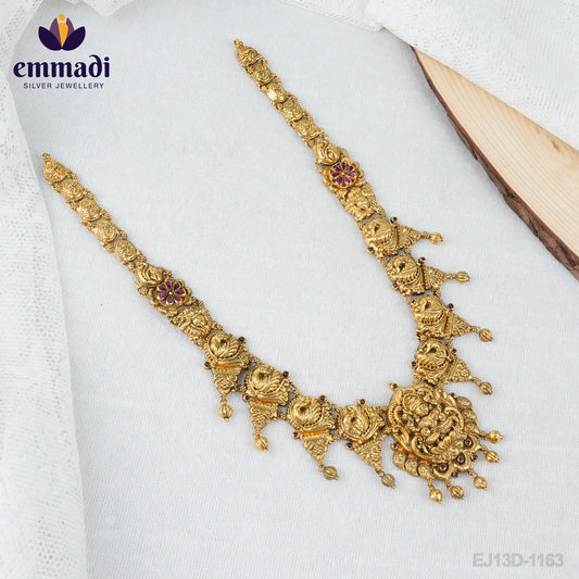 Anagha Sanskrit name: Abhivyakta Handcrafted Long Necklace with Pure Gold Plating 92.5 silver by Emmadi Jewellers