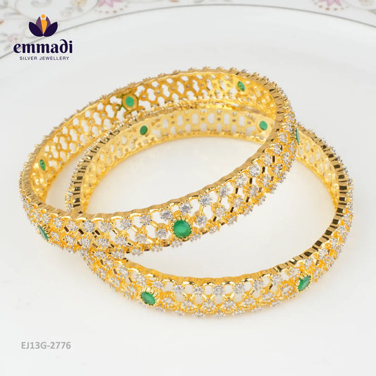 Tithi Premium Cz Green Bangles