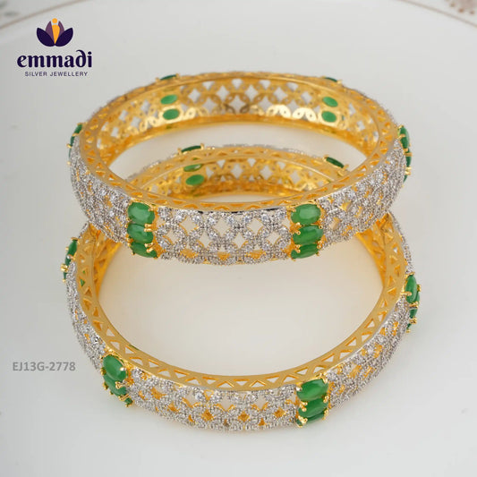 Trayi Premium Cz Green Bangles