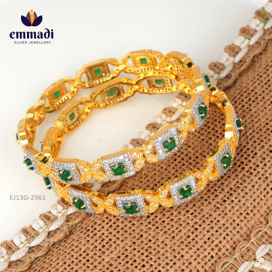 Abheri Premium Cz Green Bangles