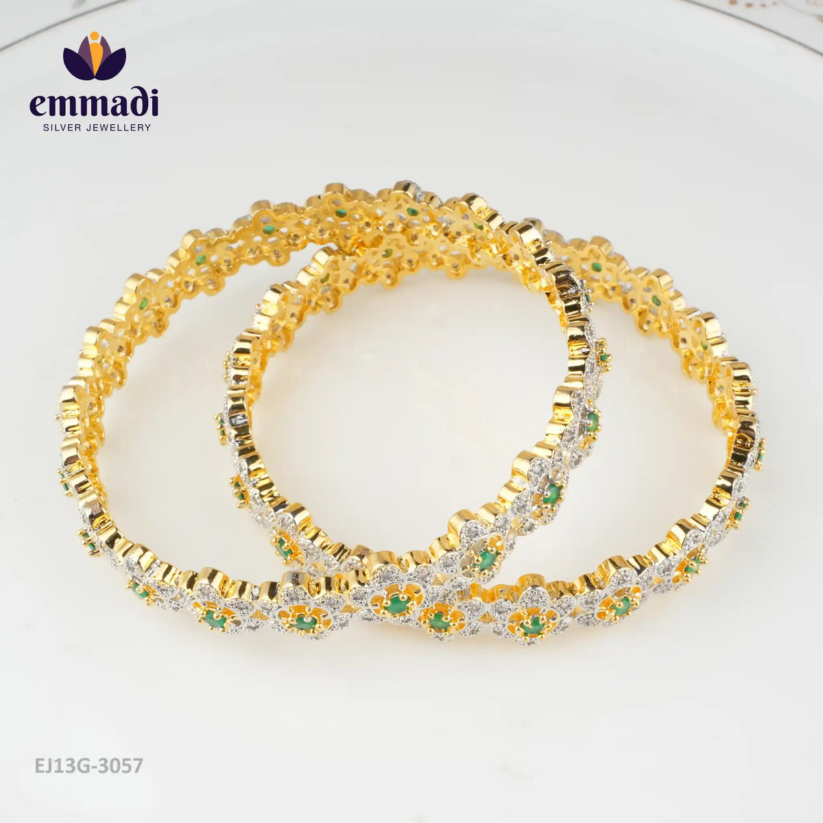 Basabi Premium Cz Green Bangles