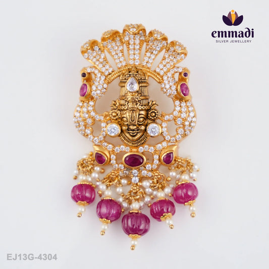 Ananya Jewels: CZ Nakshi Pink Pendant