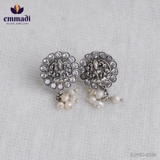 Sunita's Oxidised White Ear Tops - Handcrafted Indian Jewellery