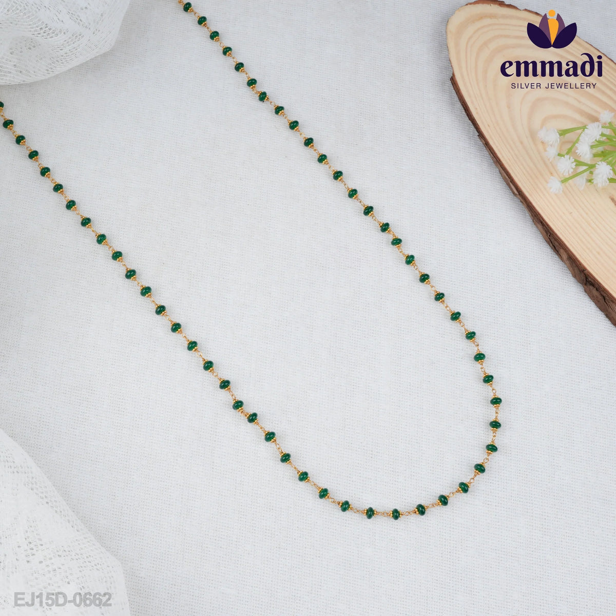 Rani Jewels - Beads Green Chain Handcrafted with Pure Gold Plating 92.5 Silver