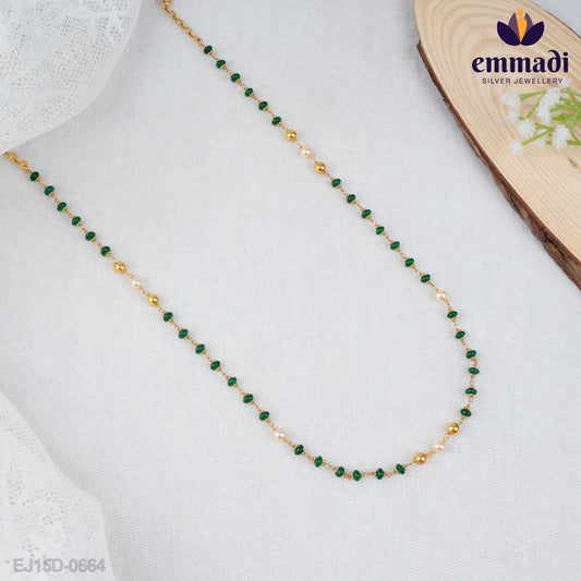 Rani Jewels - Beads Green Chain Handcrafted with Pure Gold Plating 92.5 Silver