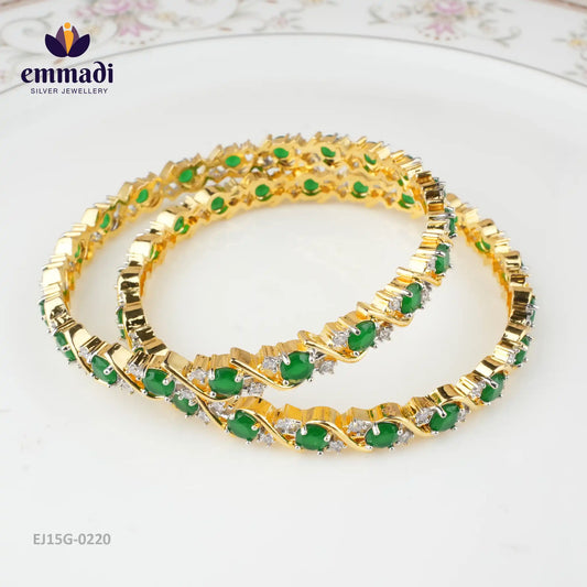 Maati Premium Cz Green Bangles