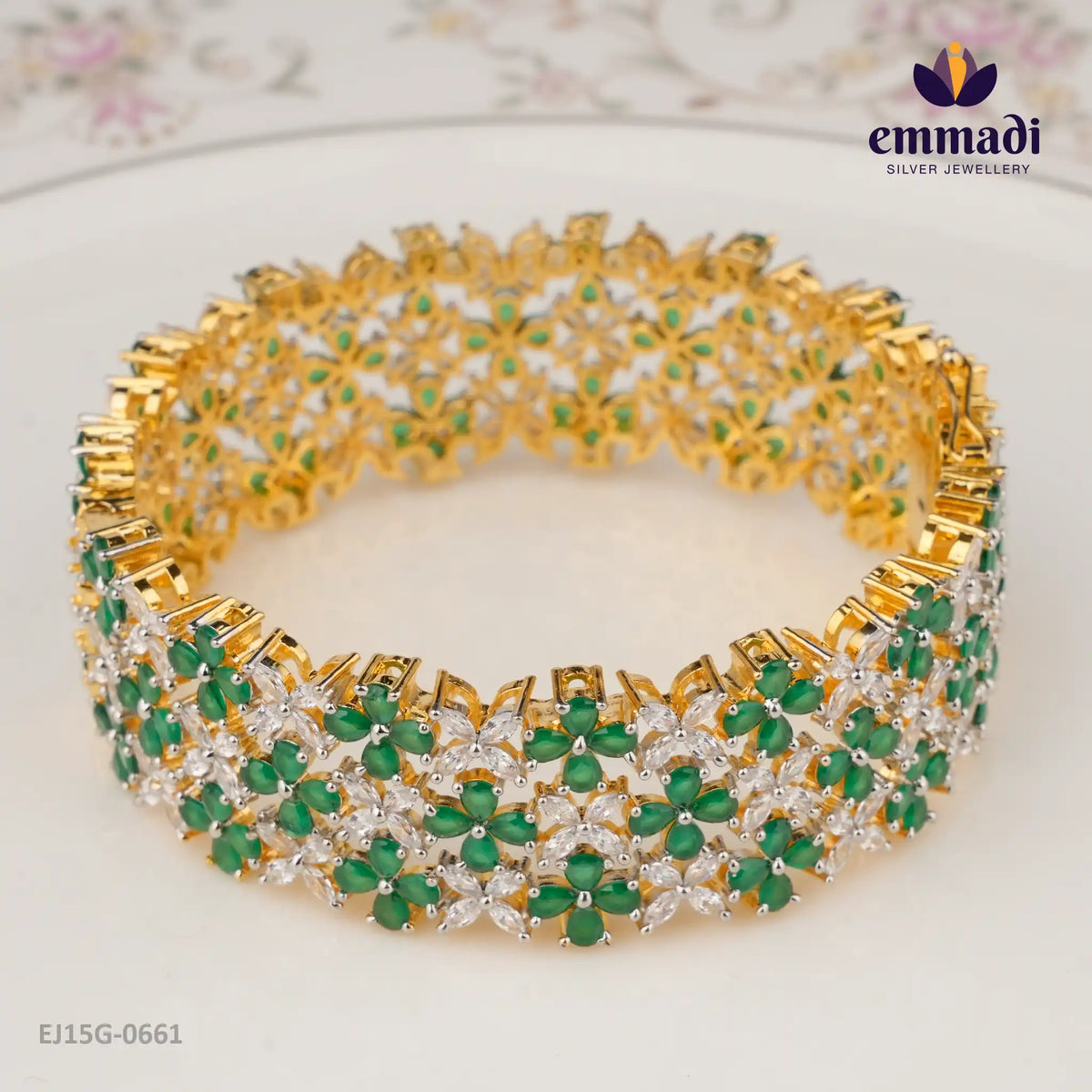 Shachi Premium Cz Green Bangles