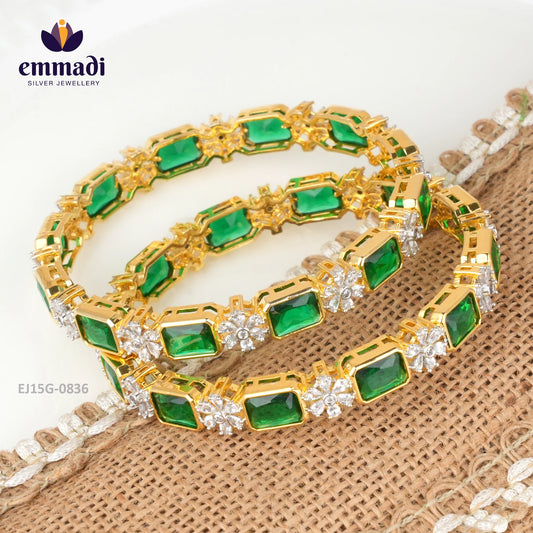 Tapasi Premium Cz Green Bangles