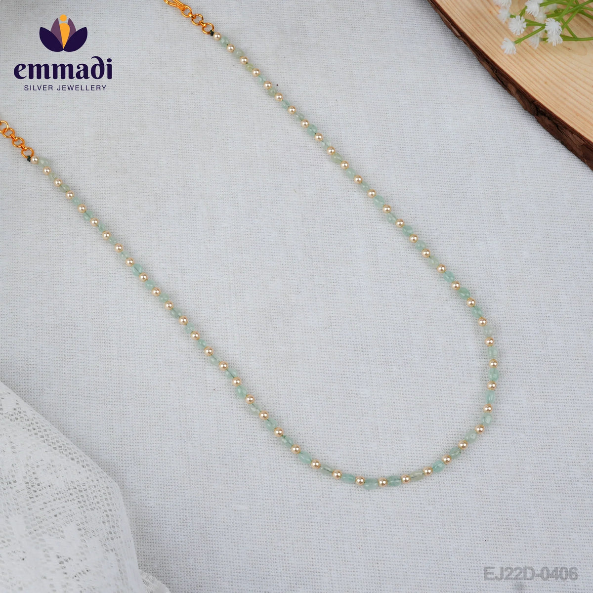 Rani Jewels - Beads Green Chain Handcrafted with Pure Gold Plating 92.5 Silver