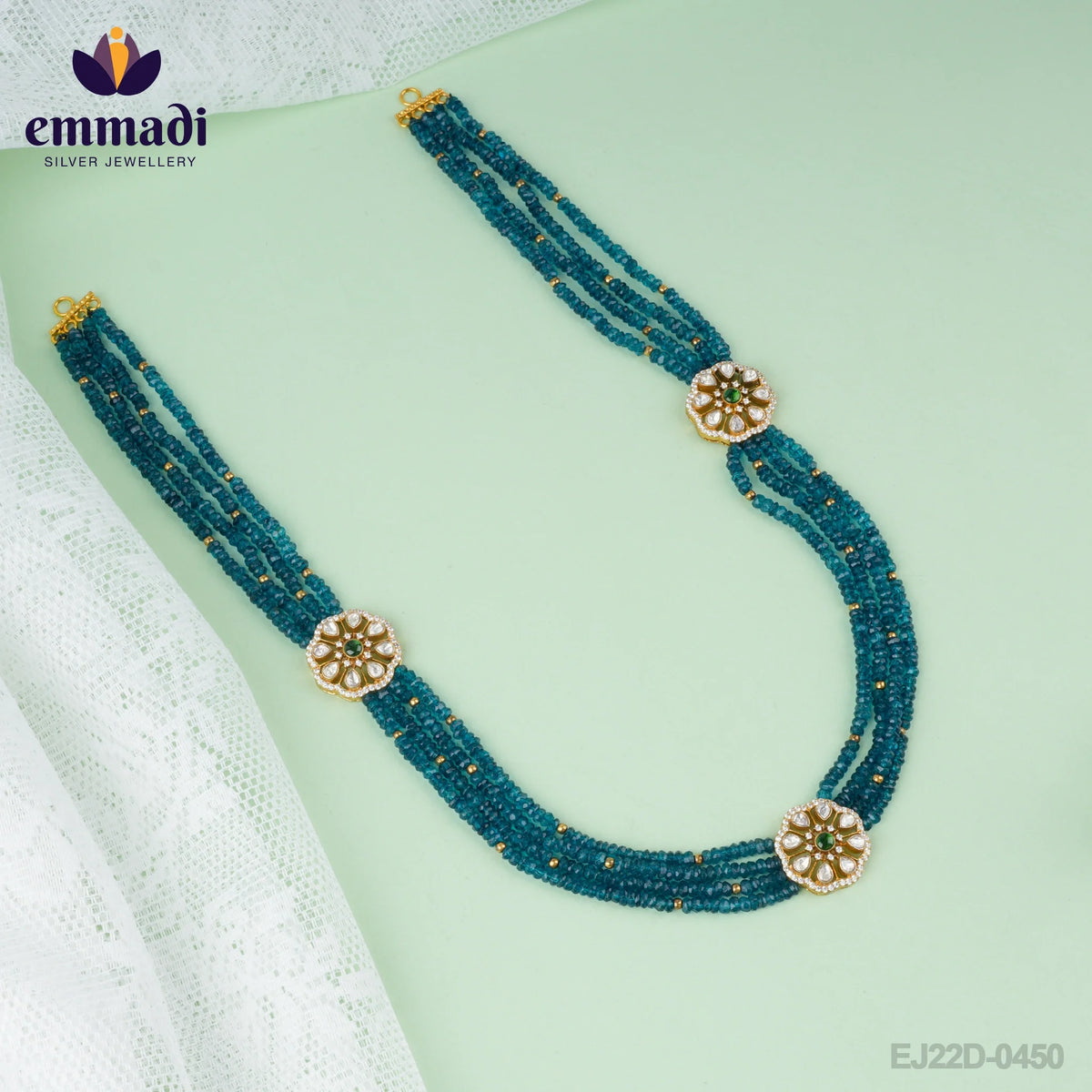 Atmiya Agni Handcrafted: Long Necklace Moissanite Green