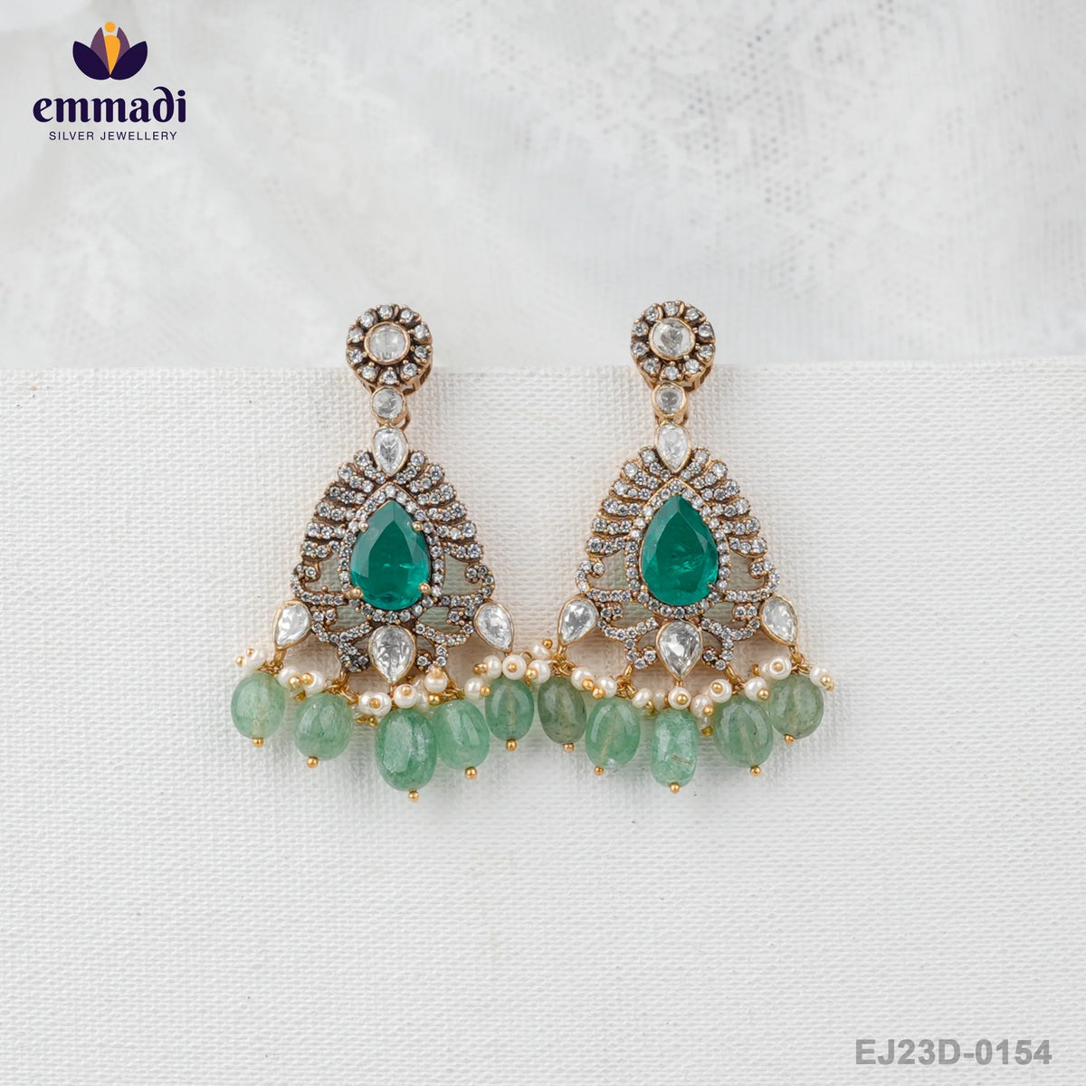 Suman's Victorian Green Hangings: Handcrafted Indian Jewellery with Pure Gold Plating