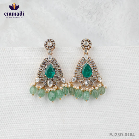 Suman's Victorian Green Hangings: Handcrafted Indian Jewellery with Pure Gold Plating