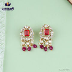 Alpana Sanskriti - Handcrafted Pure Gold Plated 92.5 Silver Ear Tops/Studs Victorian Red