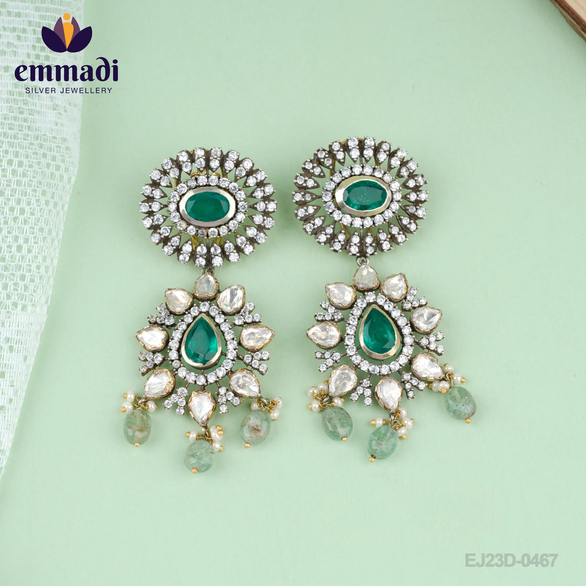 Bahurupa  Hangings Victorian Green: Handcrafted with Pure Gold Plating 92.5 Silver