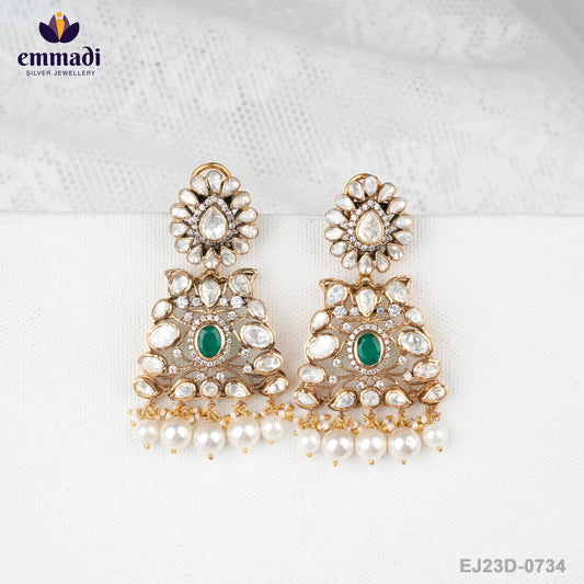 Suman's Victorian Green Hangings: Handcrafted Indian Jewellery with Pure Gold Plating
