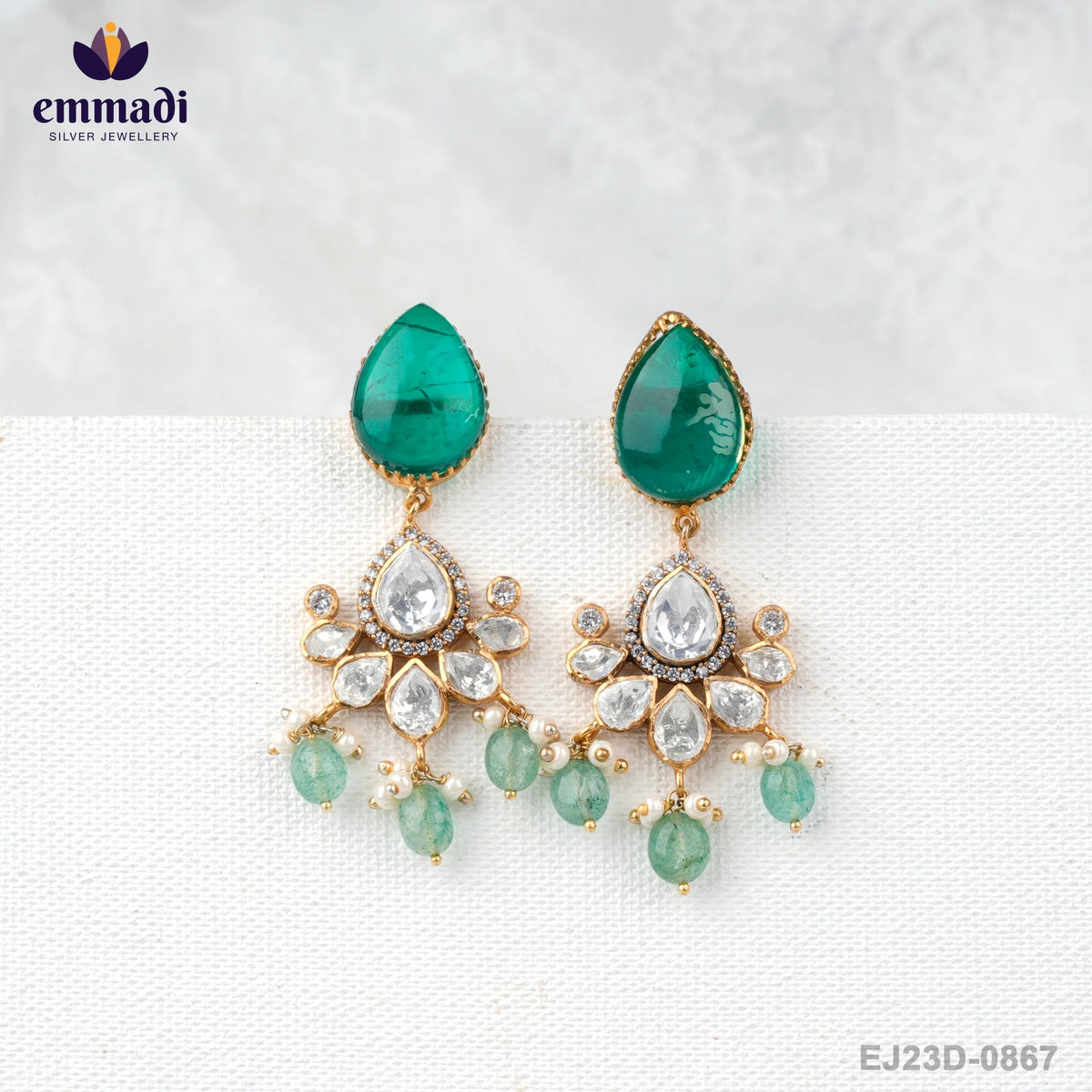 Suman's Victorian Green Hangings: Handcrafted Indian Jewellery with Pure Gold Plating